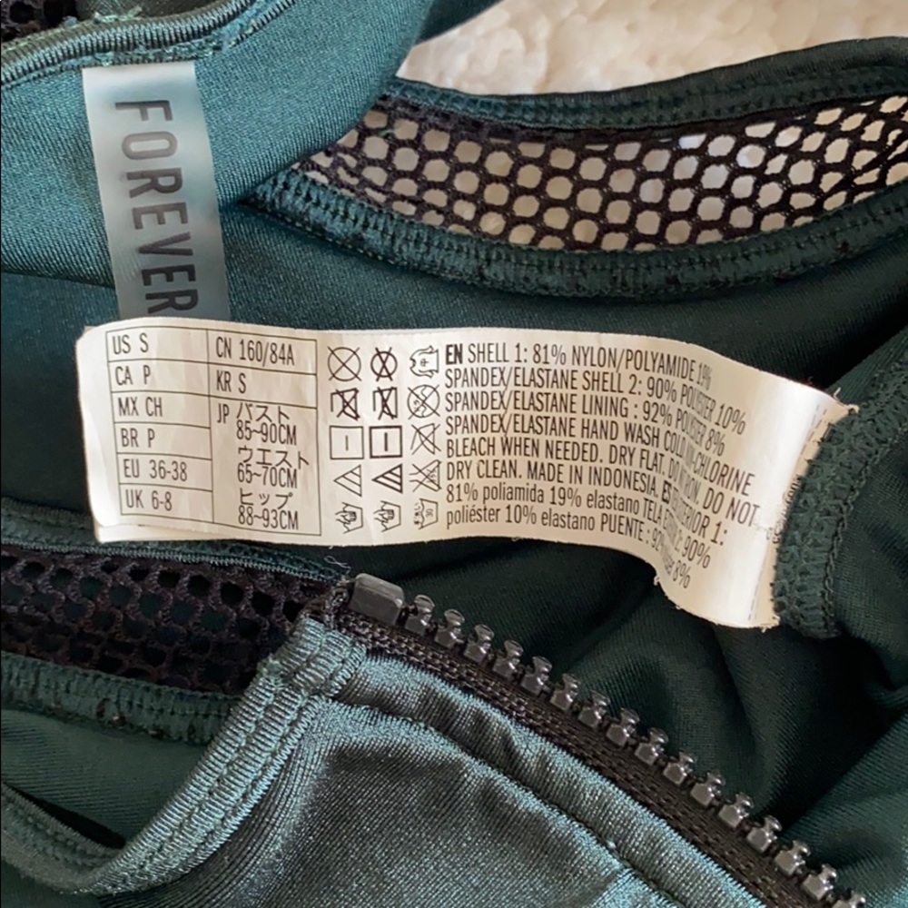 High rise mesh swimsuit olive green zippered swim - Picture 6 of 6